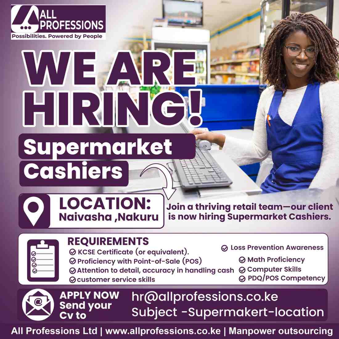 Supermarket Cashier Jobs in Nairobi | Naivasha